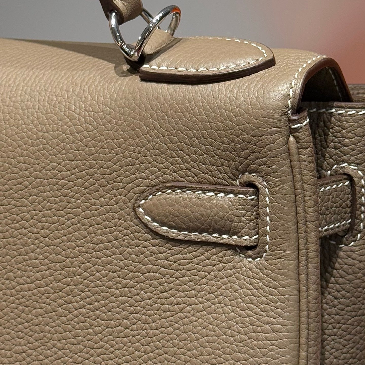 HERMES 25S KELLY BAG 28 IN ETOUPE EPSOM CALFSKIN SILVER HARDWARE