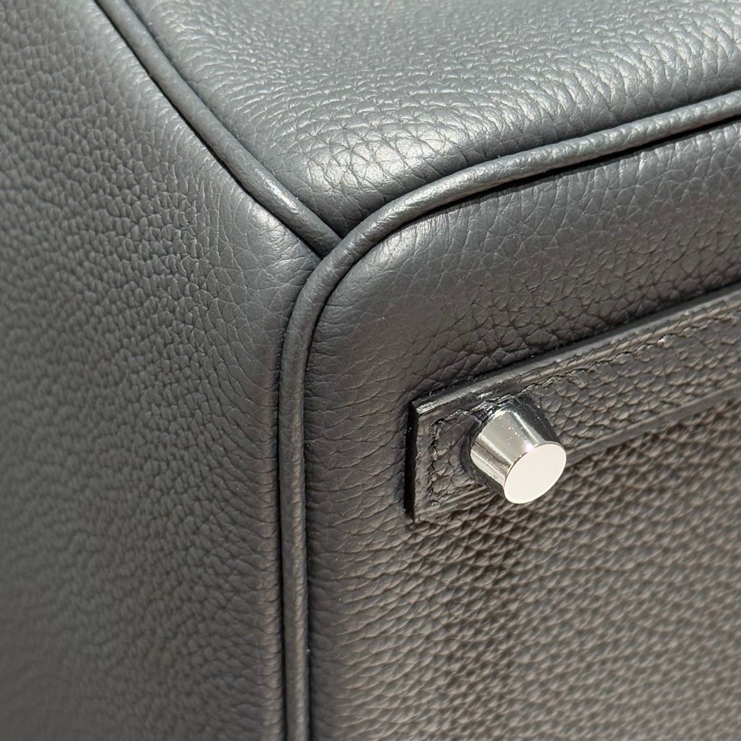 HERMES 25S MEDIUM BIRKIN 25 IN CHARCOAL GRAY CALFSKIN SILVER HARDWARE