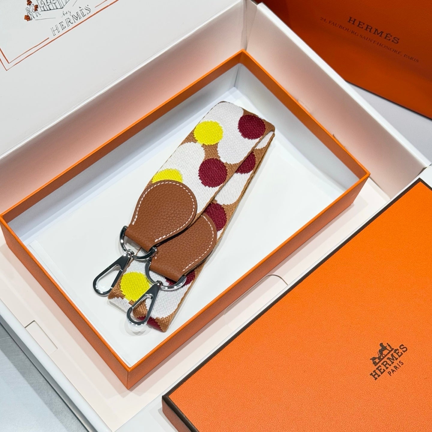 25S HERMES SHOULDER STRAP POLKA DOT 85 IN CANVAS