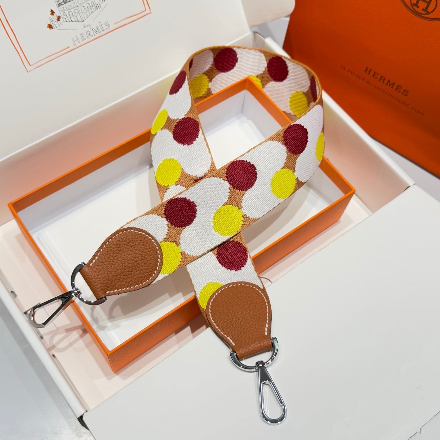 25S HERMES SHOULDER STRAP POLKA DOT 85 IN CANVAS