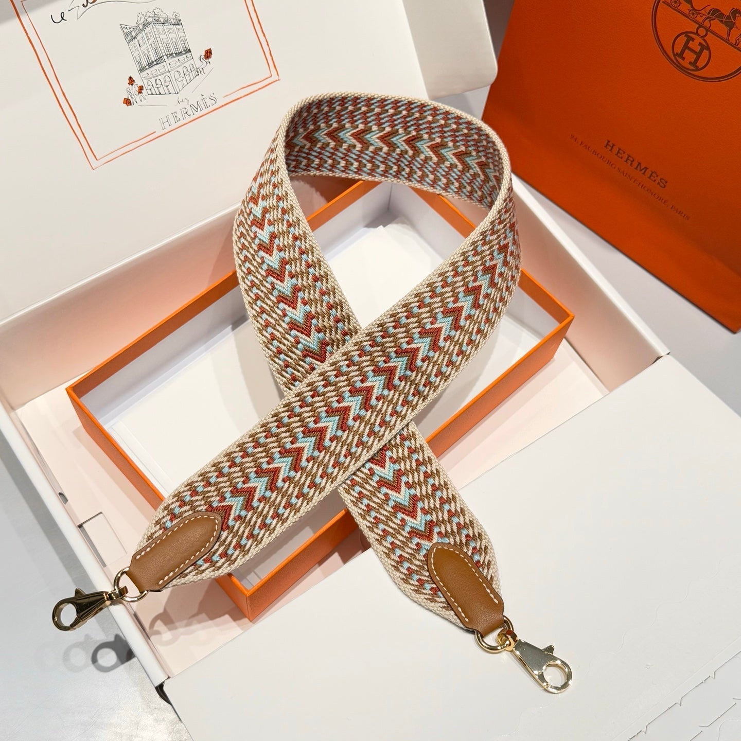 25S HERMES SANGLE ALLEGRO BAG STRAP CORNALINE 85 IN CANVAS GOLD HARDWARE