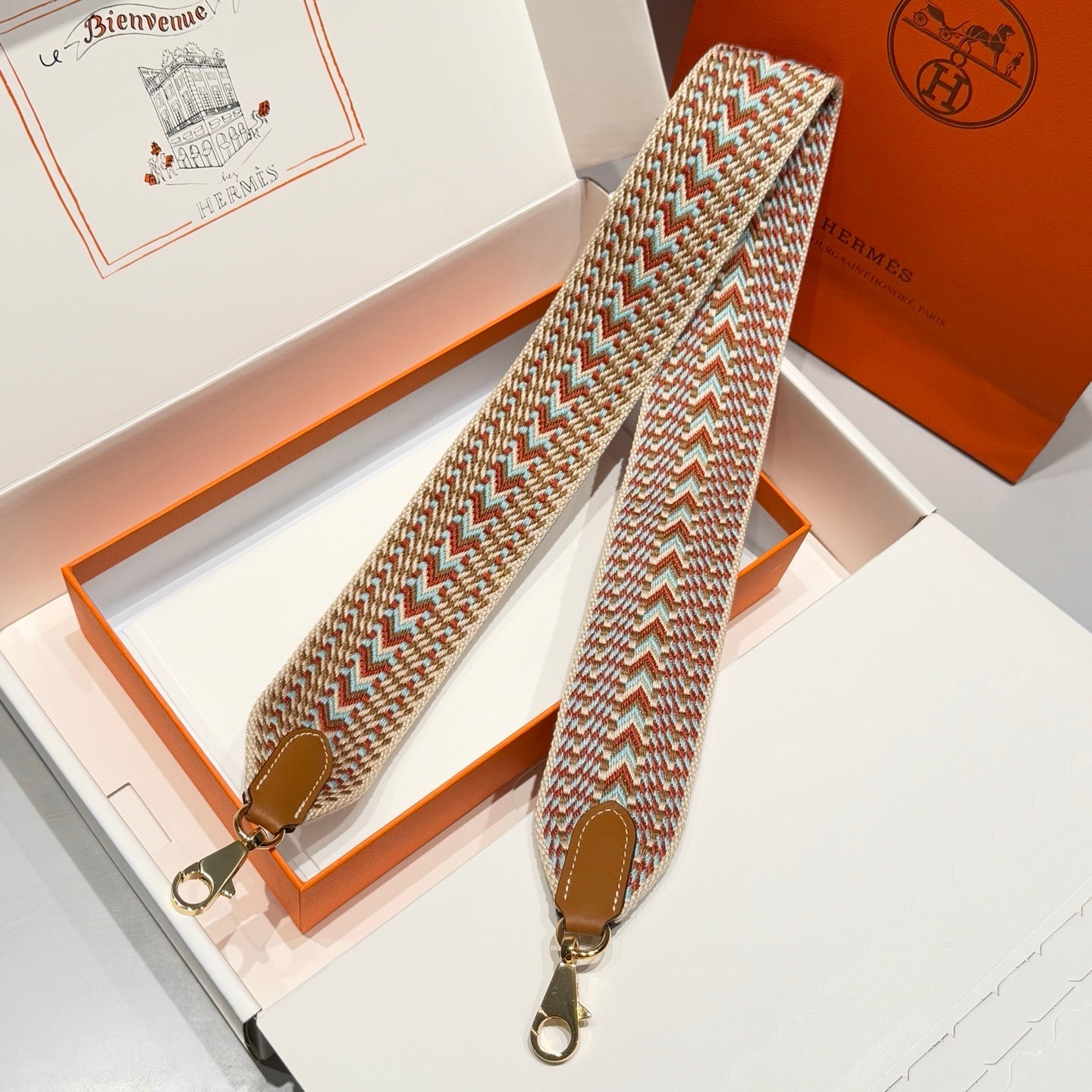 25S HERMES SANGLE ALLEGRO BAG STRAP CORNALINE 85 IN CANVAS GOLD HARDWARE