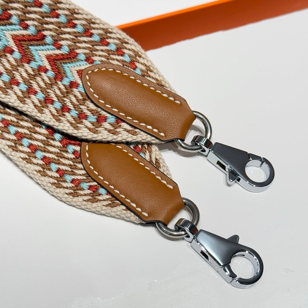 25S HERMES SANGLE ALLEGRO BAG STRAP CORNALINE 85 IN CANVAS SILVER HARDWARE