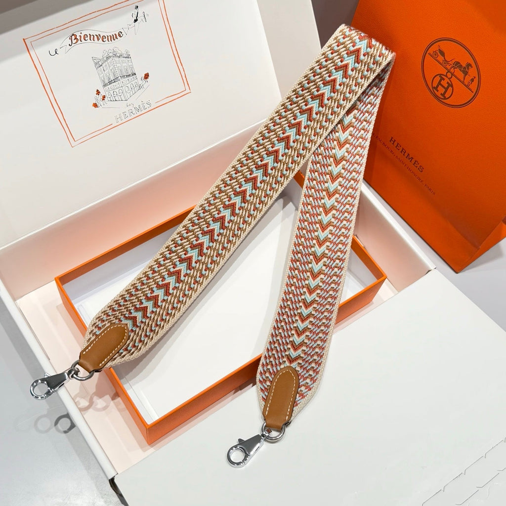 25S HERMES SANGLE ALLEGRO BAG STRAP CORNALINE 85 IN CANVAS SILVER HARDWARE