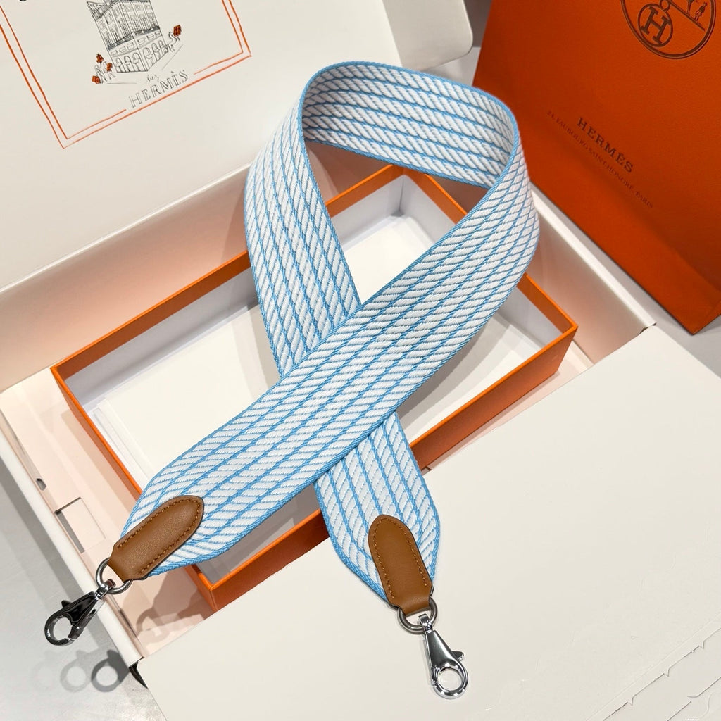 25S HERMES SANGLE ALLEGRO BAG STRAP BLUE 85 IN CANVAS SILVER HARDWARE