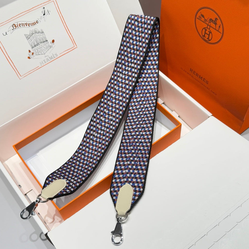 25S HERMES BAG STRAP MULTICOLOR 85 IN CANVAS SILVER HARDWARE