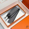 25S HERMES BAG STRAP BLUE PATTERN BORDERED BLACK 85 IN CANVAS SILVER HARDWARE