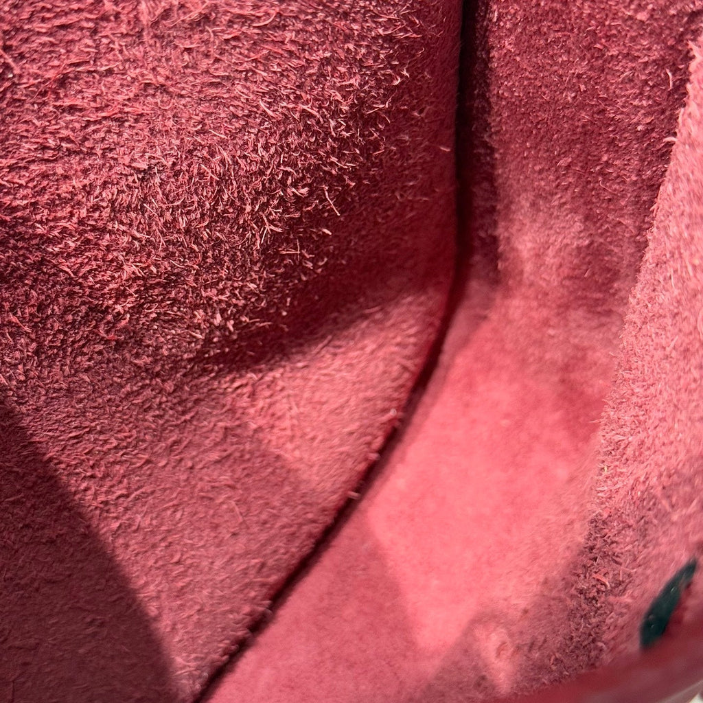 HERMES 25S MINI EVELYNE 18 IN BURGUNDY PATTERNED STRAP CALFSKIN SILVER HARDWARE