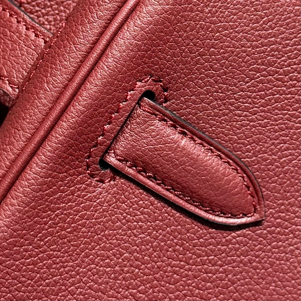 HERMES 25S SHOULDER BIRKIN 29 IN BURNT RED CALFSKIN SILVER HARDWARE