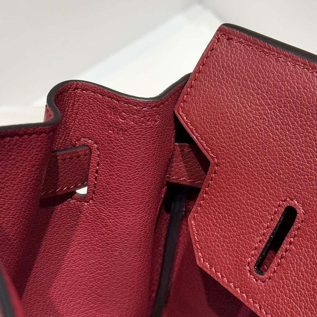 HERMES 25S SHOULDER BIRKIN 29 IN BURNT RED CALFSKIN SILVER HARDWARE