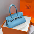 HERMES 25S SHOULDER BIRKIN 29 IN DENIM BLUE CALFSKIN SILVER HARDWARE