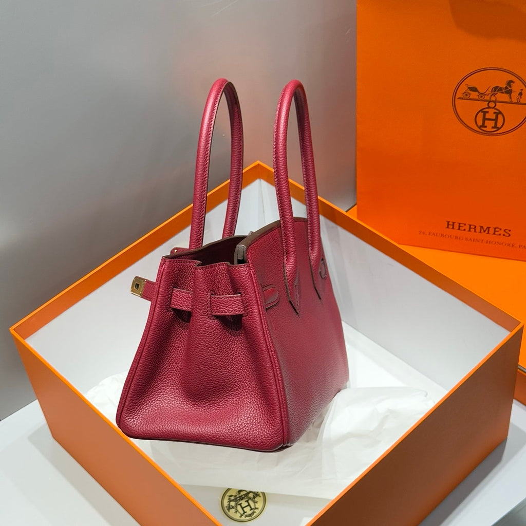 HERMES 25S SHOULDER BIRKIN 29 IN BURNT RED CALFSKIN GOLD HARDWARE