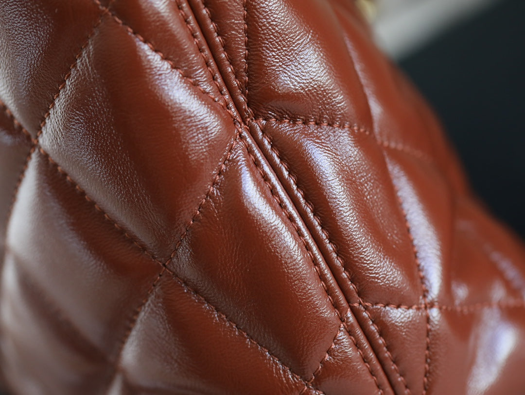 CHANEL 25S HOBO BAG 32 CM IN BROWN LAMBSKIN WITH GOLD HARDWARE