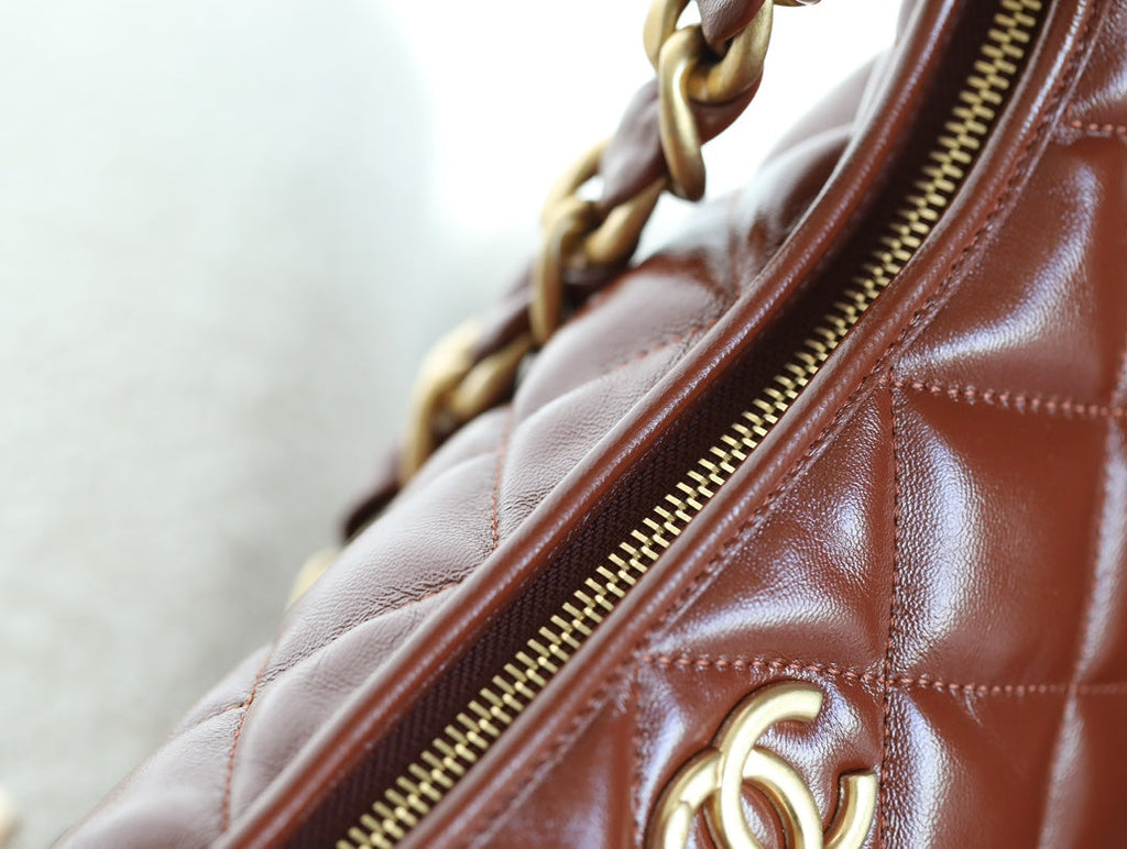 CHANEL 25S HOBO BAG 32 CM IN BROWN LAMBSKIN WITH GOLD HARDWARE