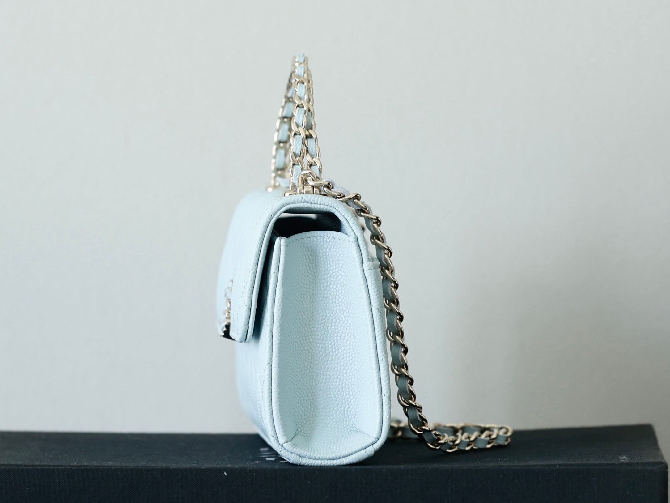 CHANEL 25S KELLY IN PASTEL BLUE LAMBSKIN WITH SILVER HARDWARE