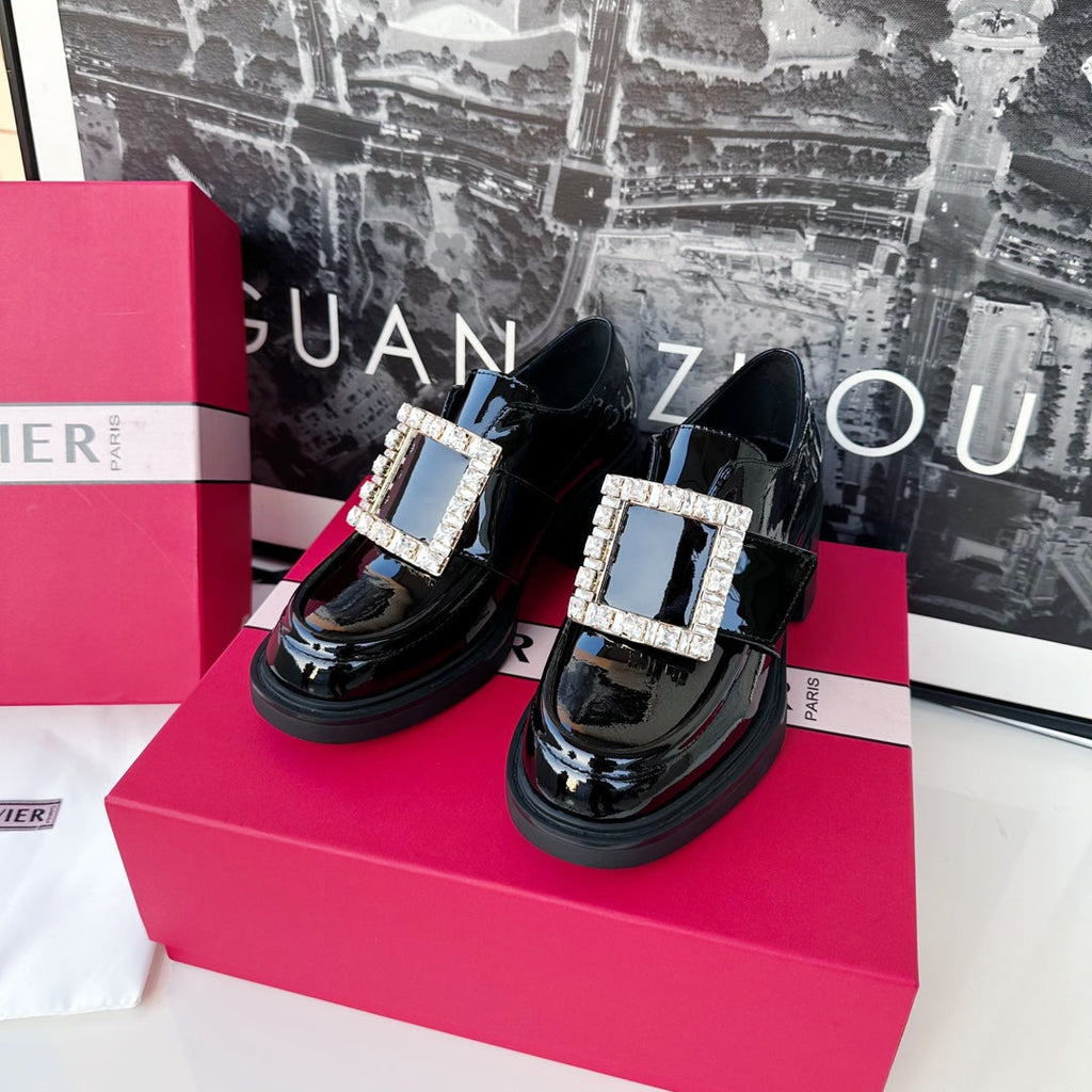 VIV' RANGERS LOAFERS IN BLACK PATENT CALFSKIN STRASS BUCKLE