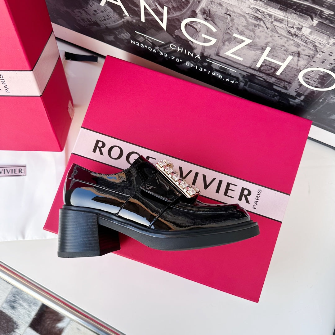 VIV' RANGERS LOAFERS IN BLACK PATENT CALFSKIN STRASS BUCKLE