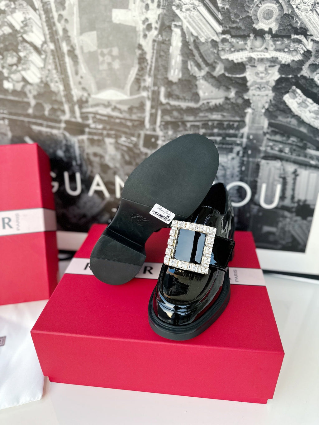 VIV' RANGERS LOAFERS IN BLACK PATENT CALFSKIN STRASS BUCKLE