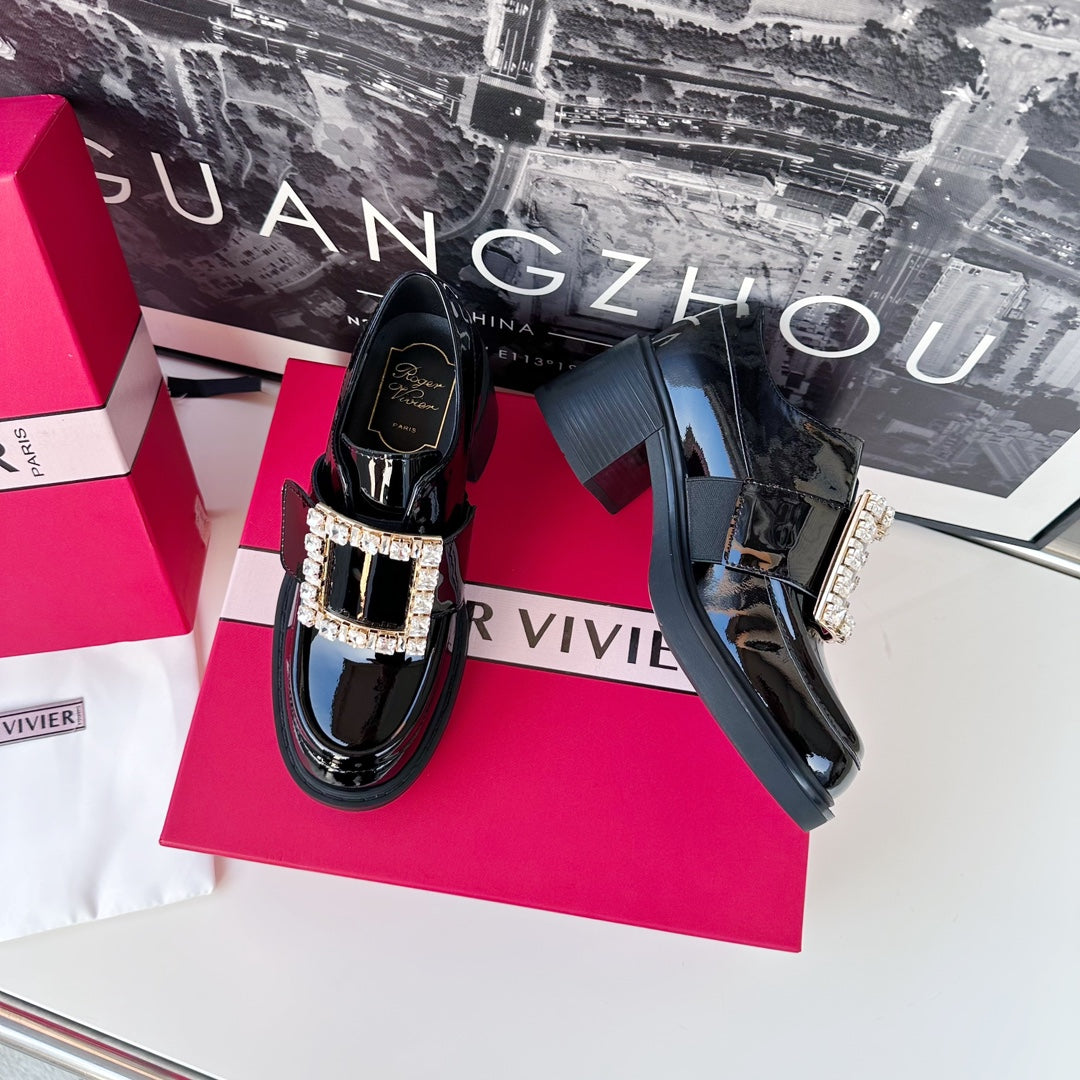 VIV' RANGERS LOAFERS IN BLACK PATENT CALFSKIN STRASS BUCKLE