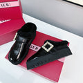 VIV WINTER PLATFORM MULES IN BLACK PATENT CALFSKIN