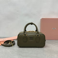ARCADIE BAG 22 IN KELP GREEEN SMOOTH CALFSKIN EMBOSSED LOGO