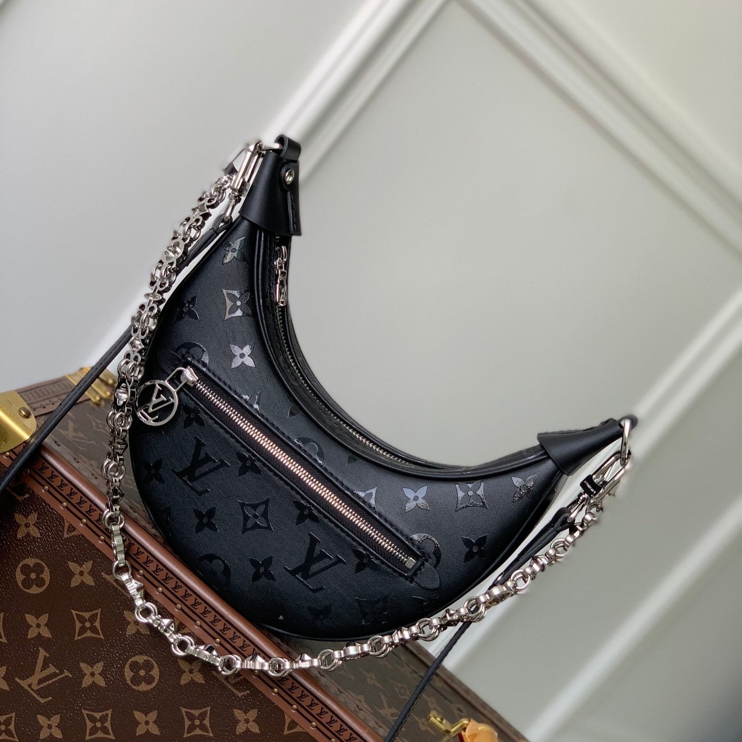 LOOP HOBO 23 IN BLACK MONOGRAM EMPREINTE CALFSKIN EMBOSSED LOGO