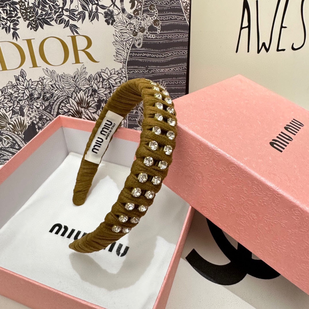 HAIRBAND IN LIZARD BROWN FELT FABRIC DIAMOND-EMBELLISHED 230831