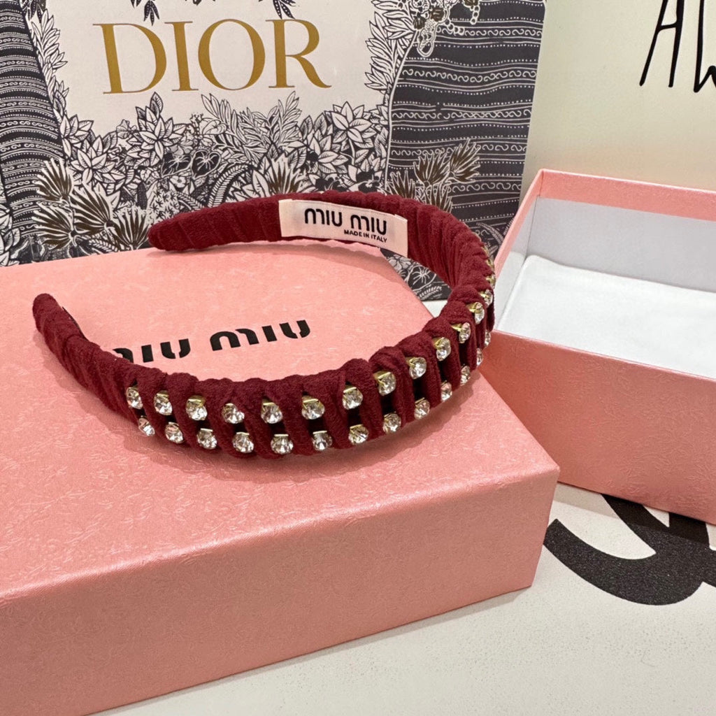 HAIRBAND IN RED FELT FABRIC DIAMOND-EMBELLISHED 230832