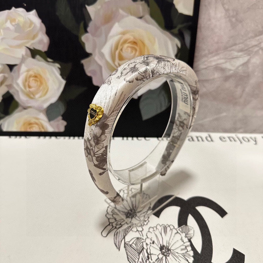 SILK THICK HEADBAND WHITE FLOWER PRINT 239958