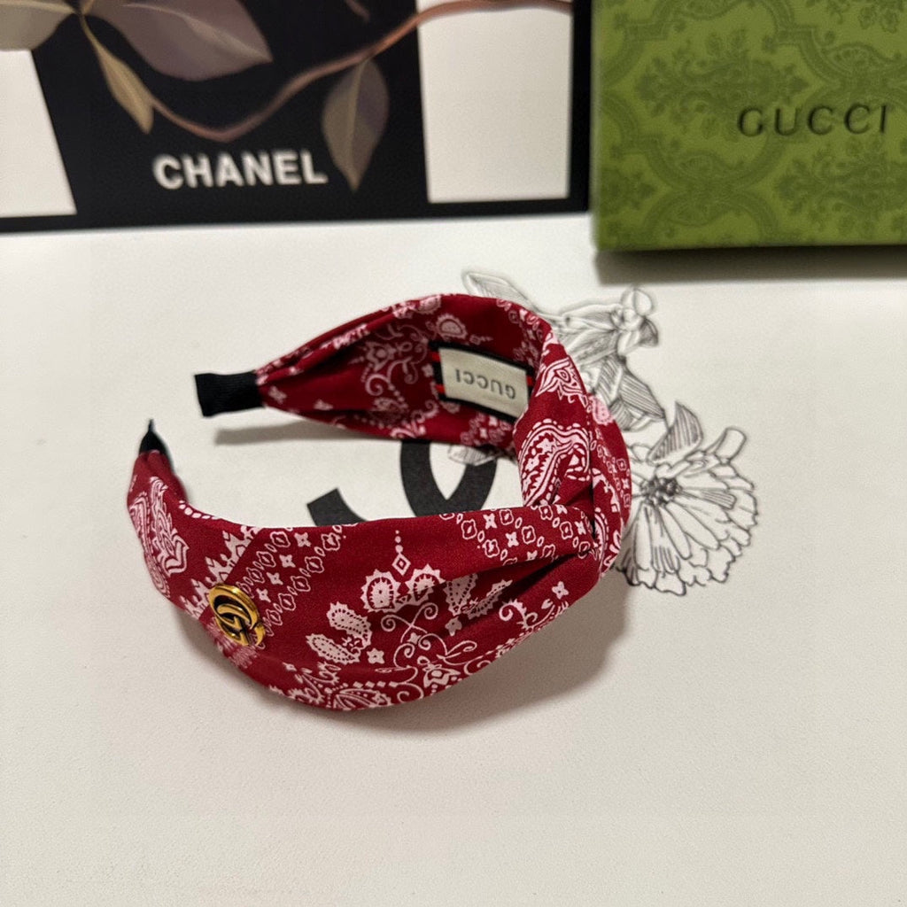 HAIRBAND IN RED AND WHITE PATTERN FABRIC 299346