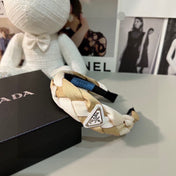 BRAIDED HEADBAND IN WHITE AND BEIGE FABRIC 316686