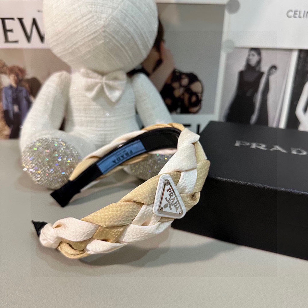 BRAIDED HEADBAND IN WHITE AND BEIGE FABRIC 316686