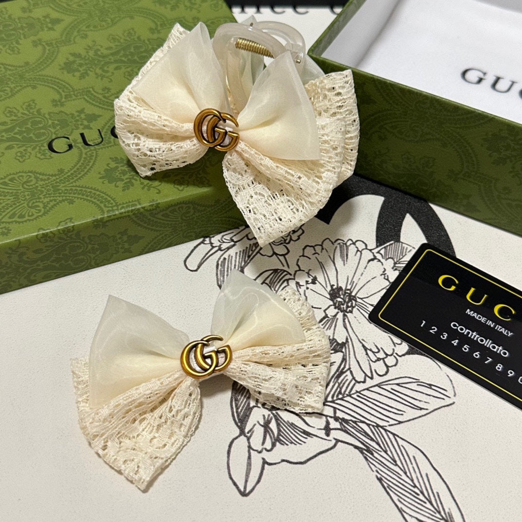 SET CLAW CLIP AND HAIR CLIP IN WARM WHITE LACE AND CHIFFON 355247