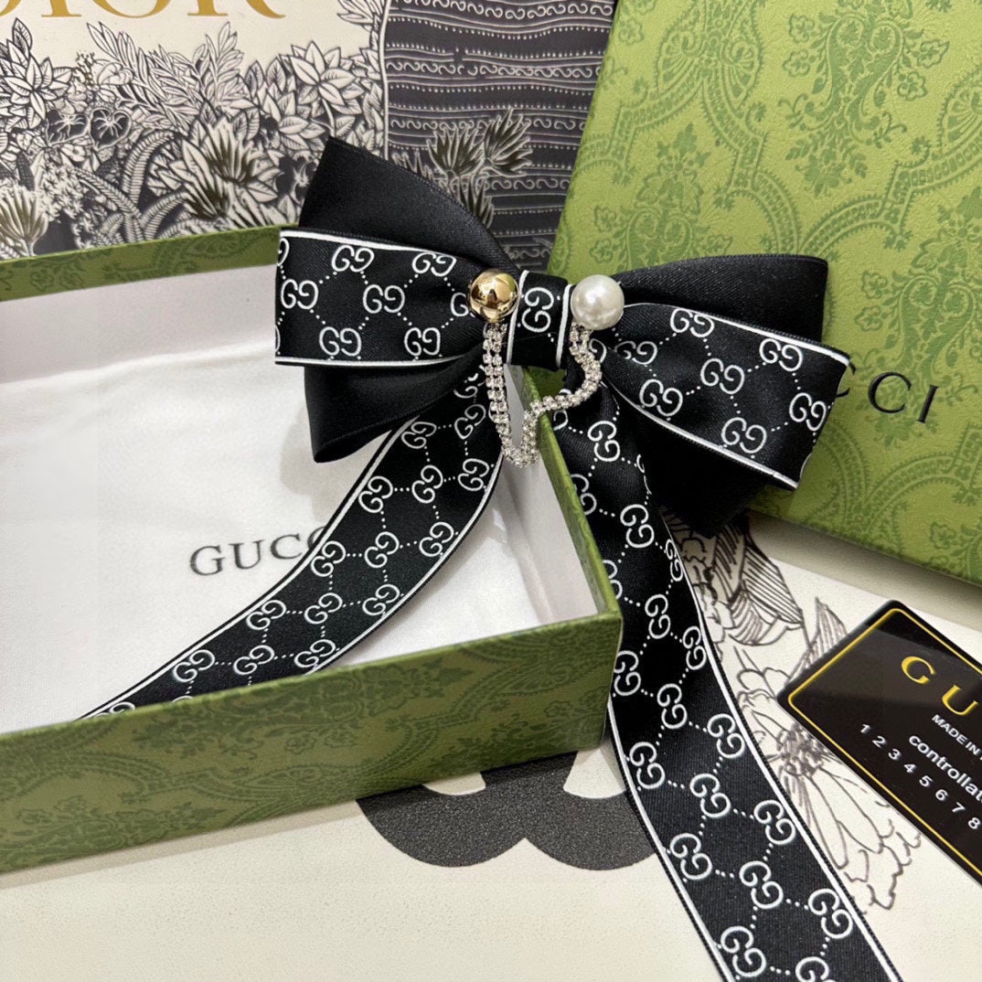 RIBBON BOW HAIR CLIP IN BLACK RE-NYLON ATTACHED PEARL 358260