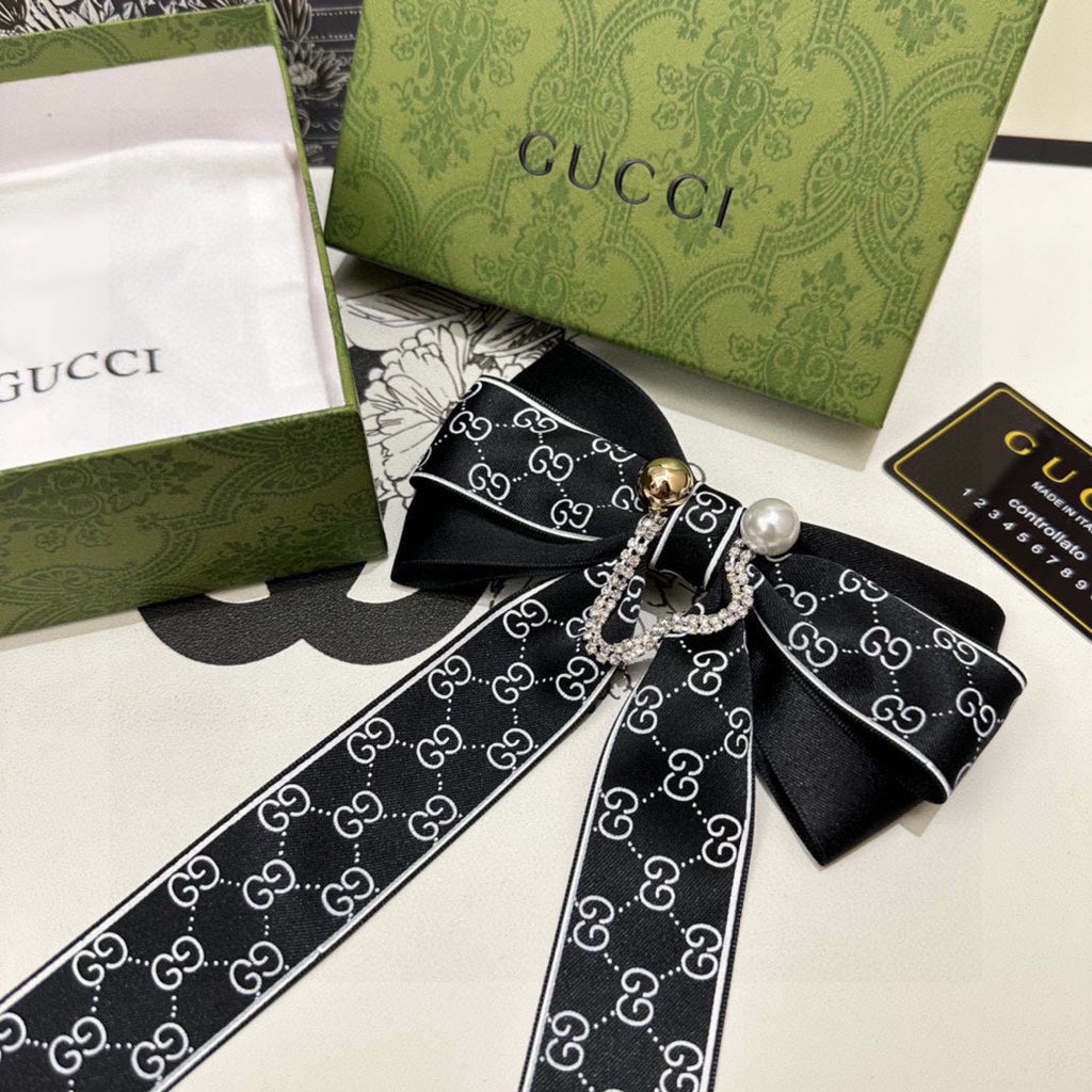 RIBBON BOW HAIR CLIP IN BLACK RE-NYLON ATTACHED PEARL 358260