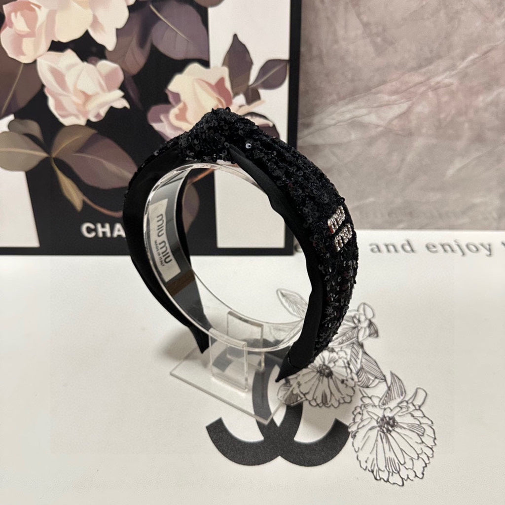HEADBAND IN BLACK VELVET SEQUINS-EMBELLISHED 361159