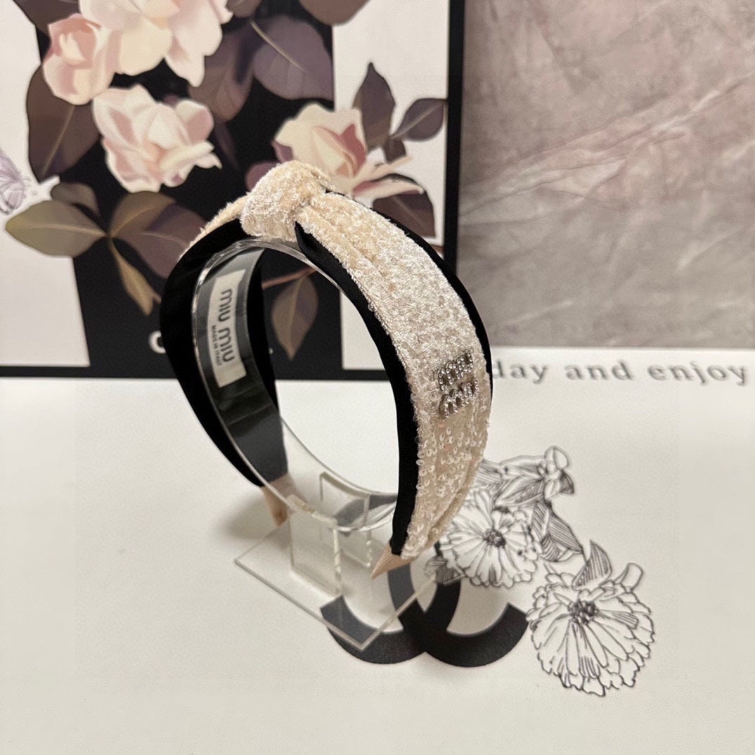 HEADBAND IN BEIGE VELVET SEQUINS-EMBELLISHED 361160