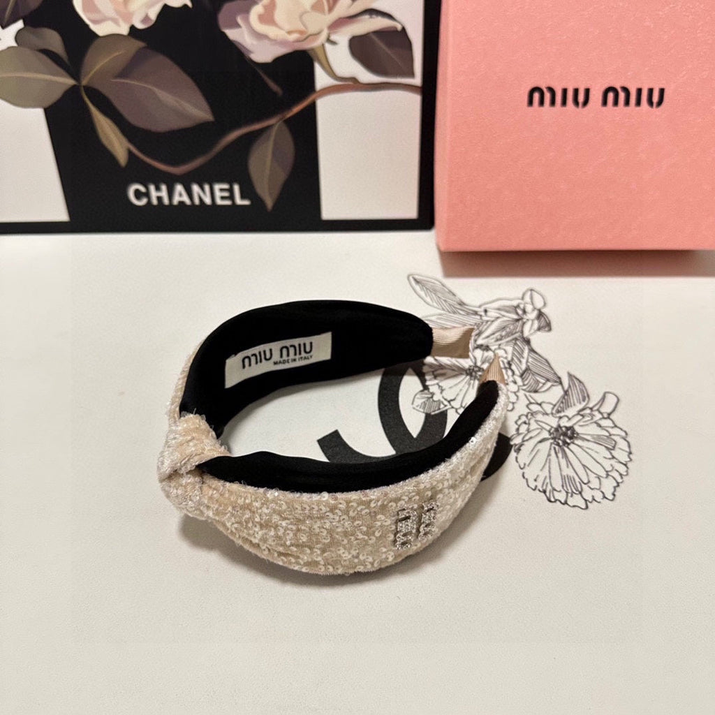 HEADBAND IN BEIGE VELVET SEQUINS-EMBELLISHED 361160