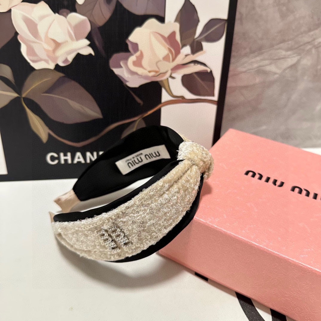 HEADBAND IN BEIGE VELVET SEQUINS-EMBELLISHED 361160