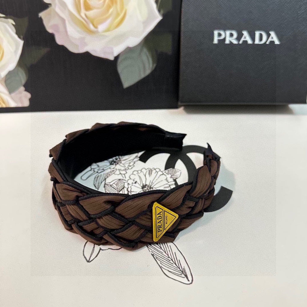 BRAIDED HEADBAND IN CHOCOLATE AND BLACK TRIM FABRIC 381459