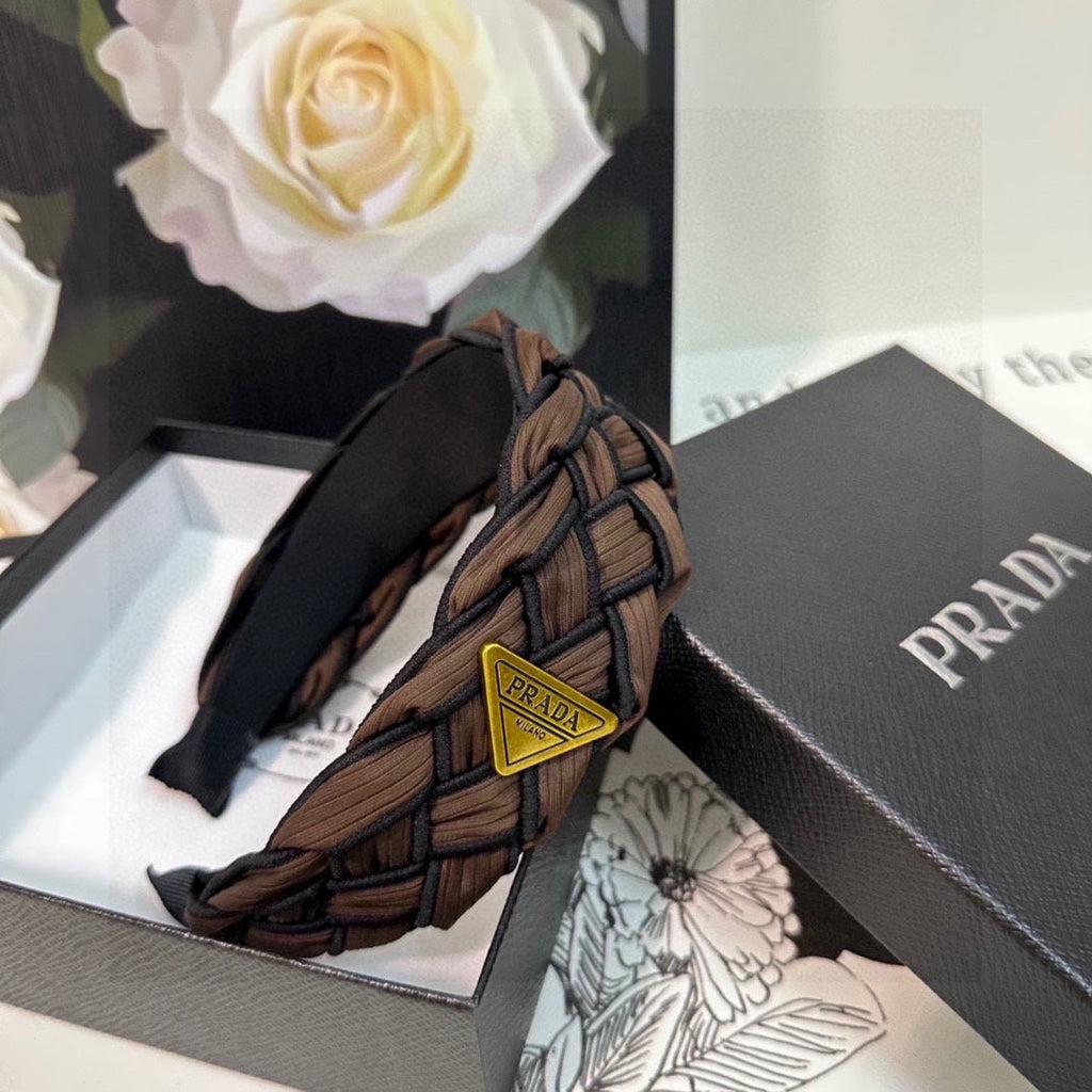 BRAIDED HEADBAND IN CHOCOLATE AND BLACK TRIM FABRIC 381459