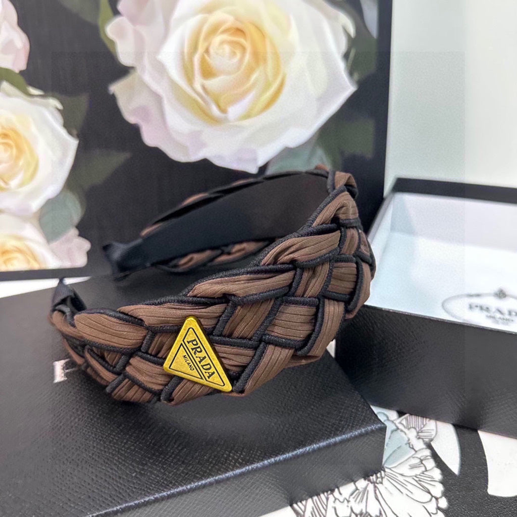 BRAIDED HEADBAND IN CHOCOLATE AND BLACK TRIM FABRIC 381459