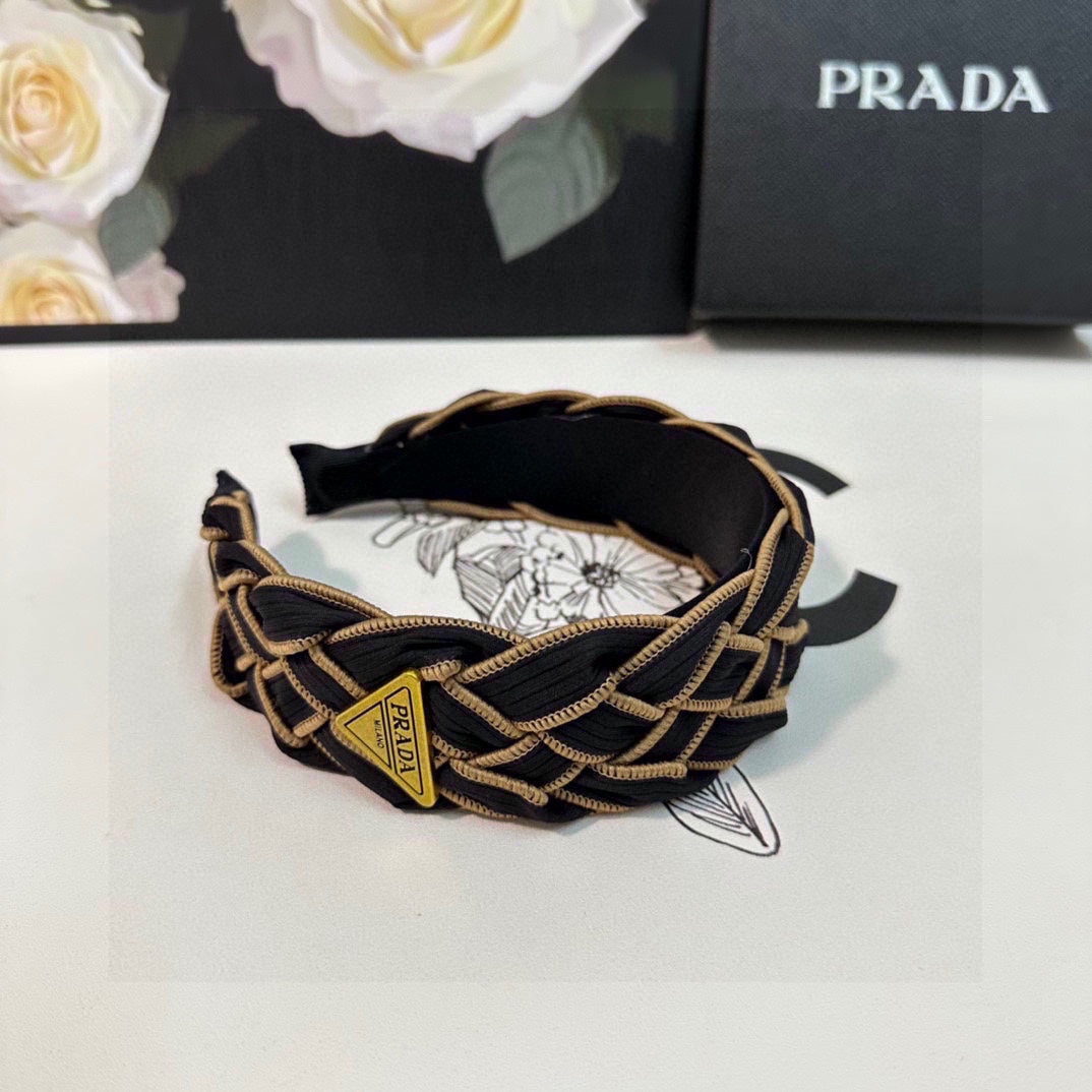 BRAIDED HEADBAND IN BLACK AND TORTILLA BROWN TRIM FABRIC 381461