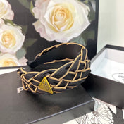 BRAIDED HEADBAND IN BLACK AND TORTILLA BROWN TRIM FABRIC 381461