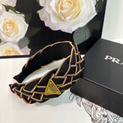 BRAIDED HEADBAND IN BLACK AND TORTILLA BROWN TRIM FABRIC 381461