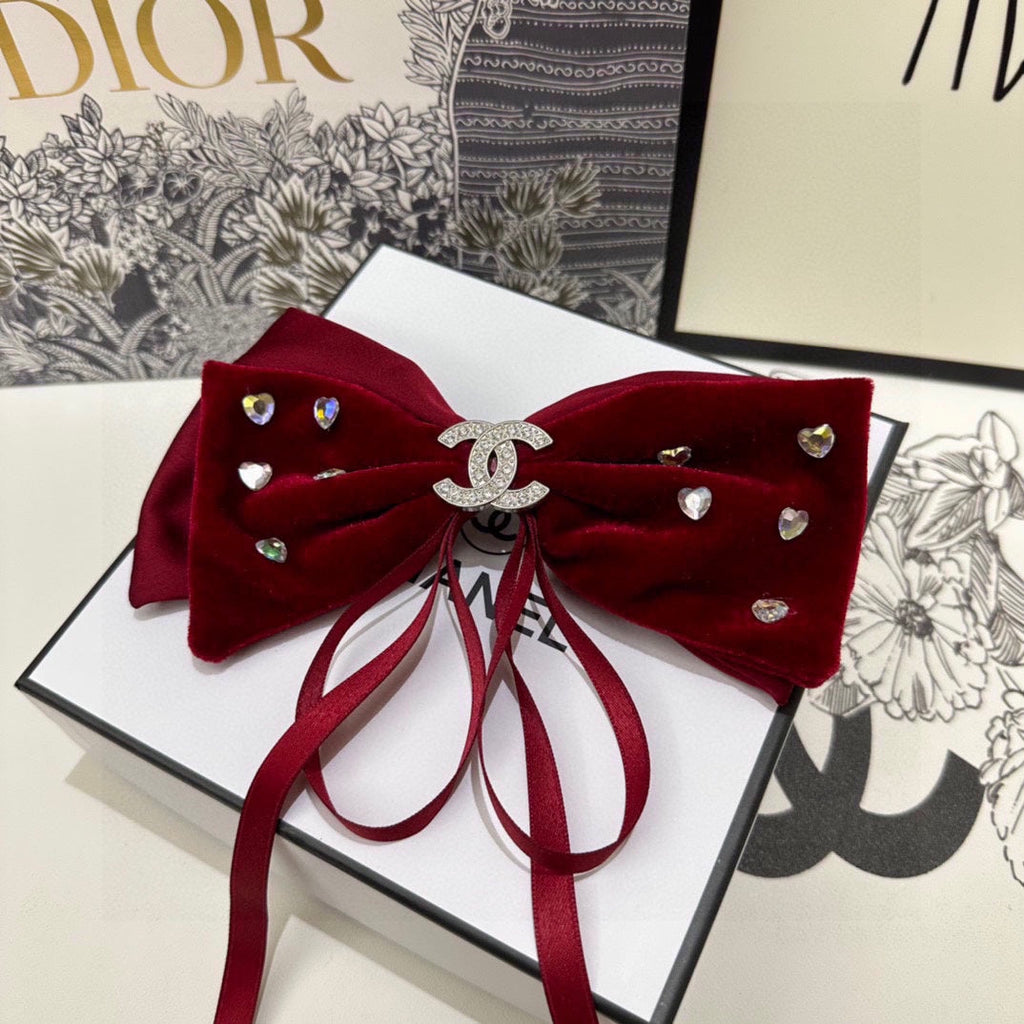 CRIMSON RED VELVET HAIR CLIP WITH BOW AND CRYSTAL 412470