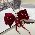 CRIMSON RED VELVET HAIR CLIP WITH BOW AND CRYSTAL 412470