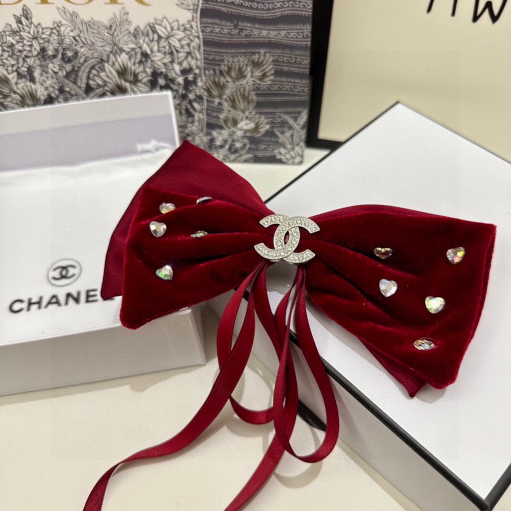 CRIMSON RED VELVET HAIR CLIP WITH BOW AND CRYSTAL 412470