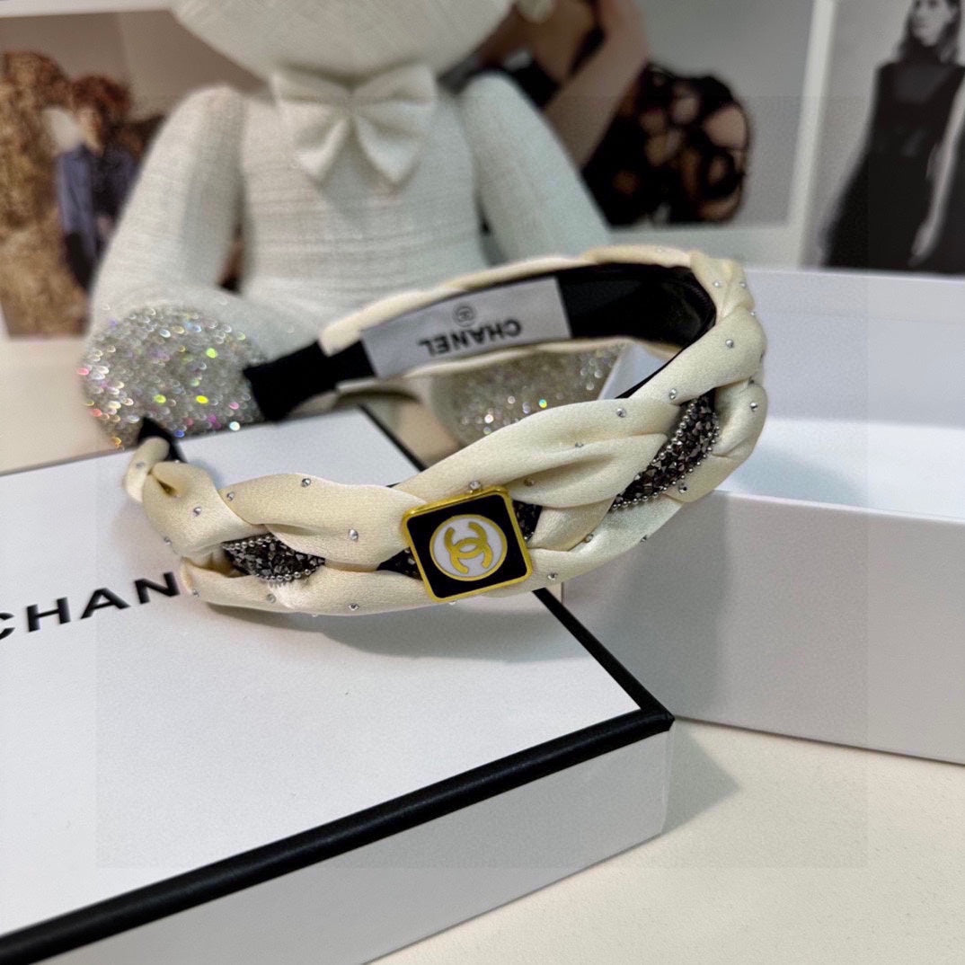 WHITE FABRIC HAIRBAND WITH CRYSTAL 412474