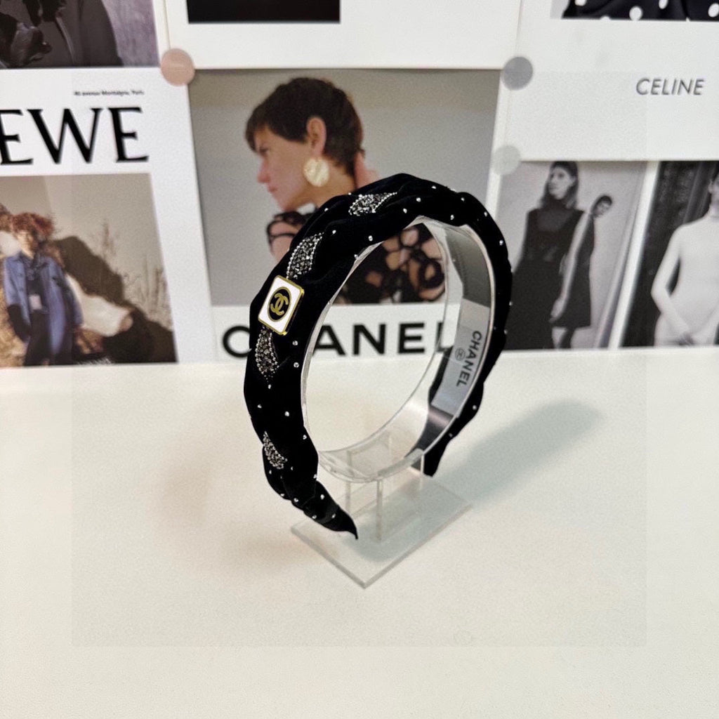 BLACK FABRIC HAIRBAND WITH CRYSTAL 412475